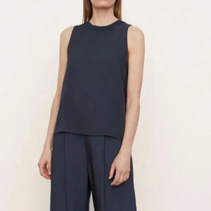 Vince Rib Trim Crew Neck Shell in Coastal Blue XS Blouse Sleeveless Nwt $225